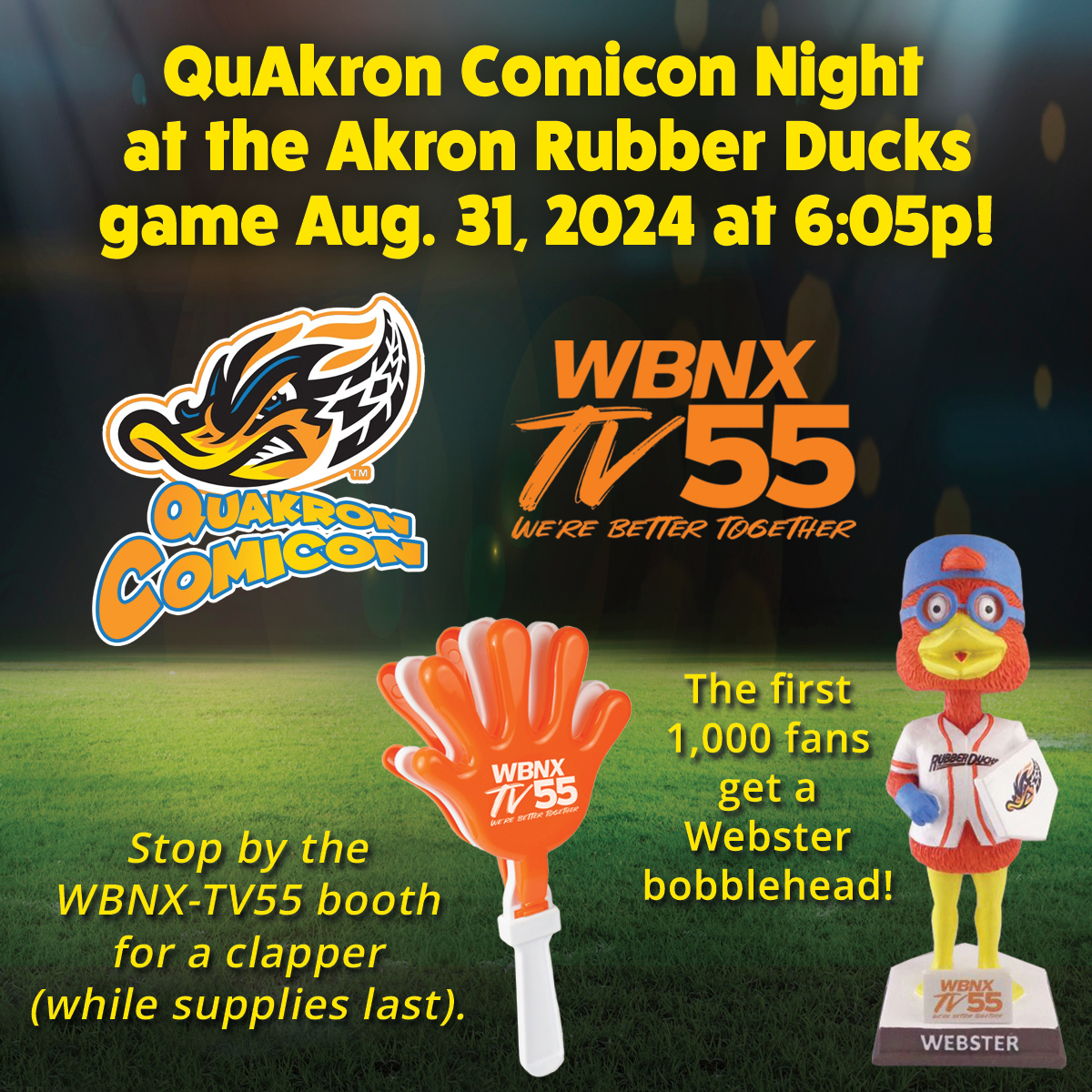 QuAkron Comicon Night at the Akron RubberDucks Game
